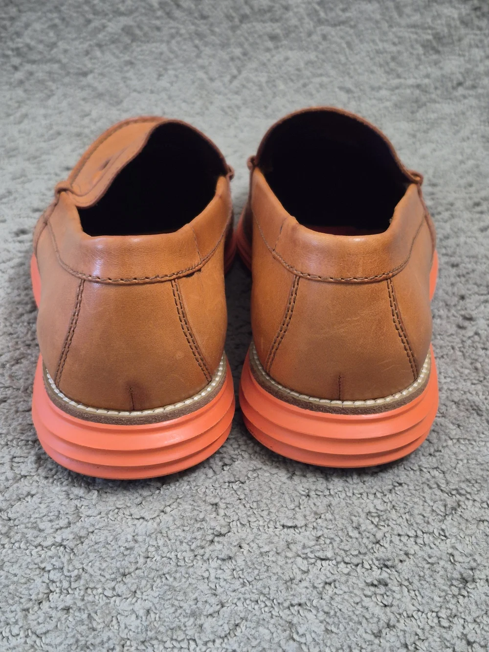 Cole Haan Men's Tan Leather Penny Loafers with Orange Sole